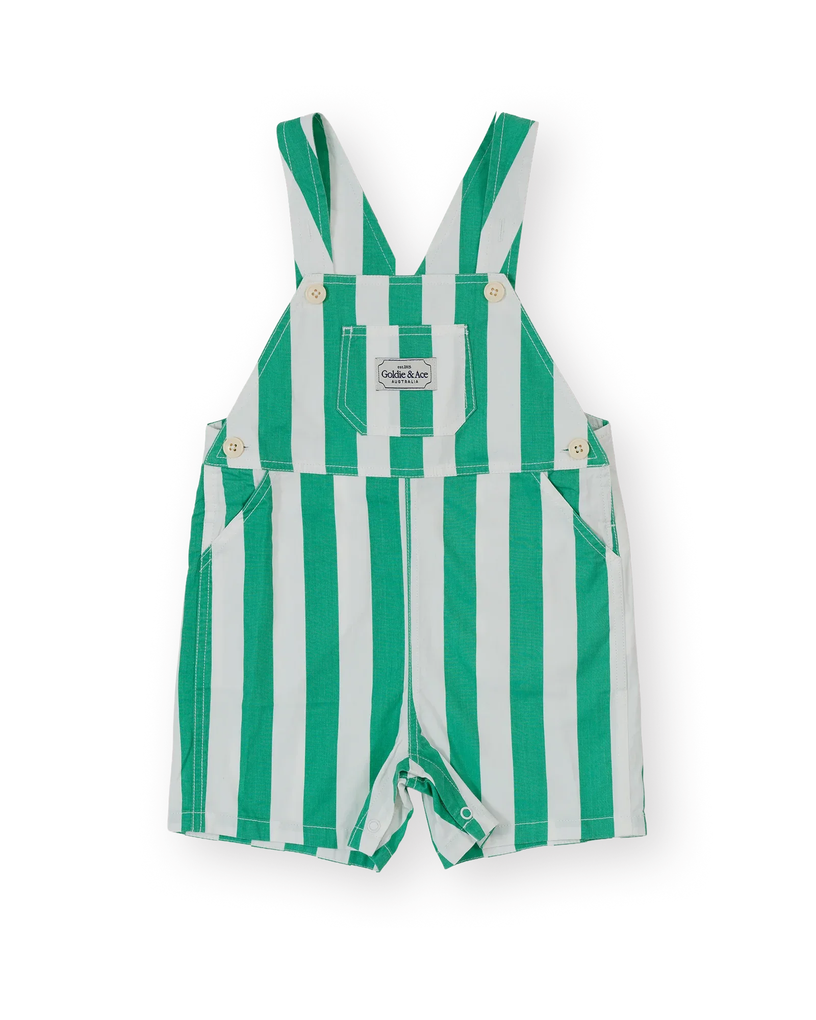 Happy Stripe Button Burton Overall Green White - Goldie+Ace