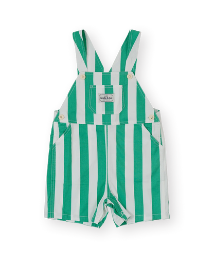 Happy Stripe Button Burton Overall Green White - Goldie+Ace