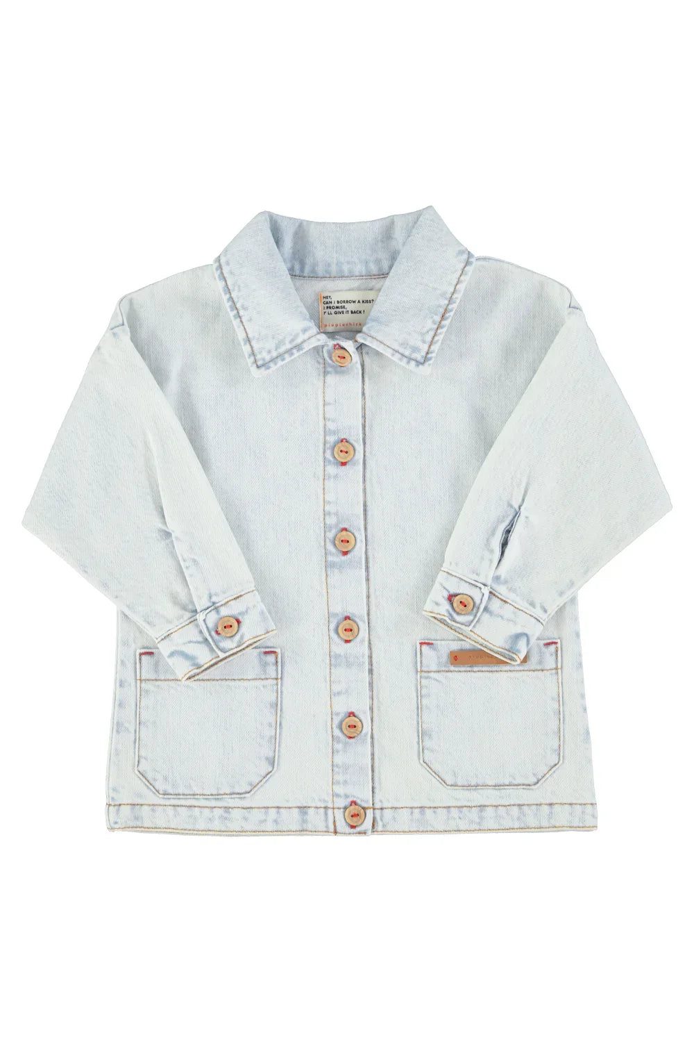 Jacket Washed Light Blue Denim With Peace Print - Piupiuchick