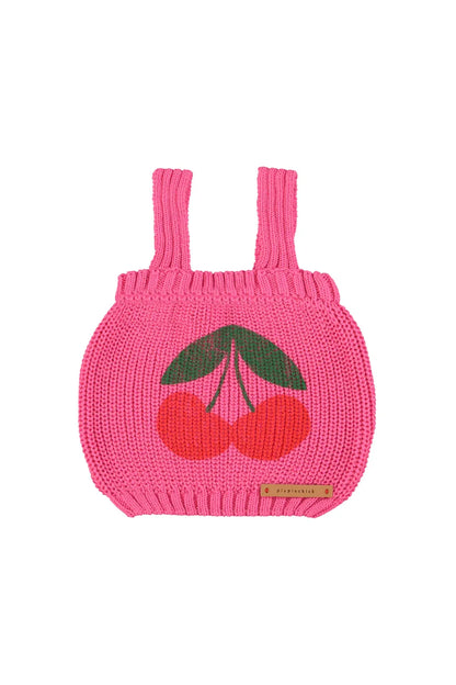 Knitted Top With Straps Pink With Cherry Print - Piupiuchick