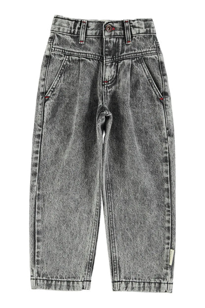 Mom Fit Trousers Washed Black Denim - Piupiuchick