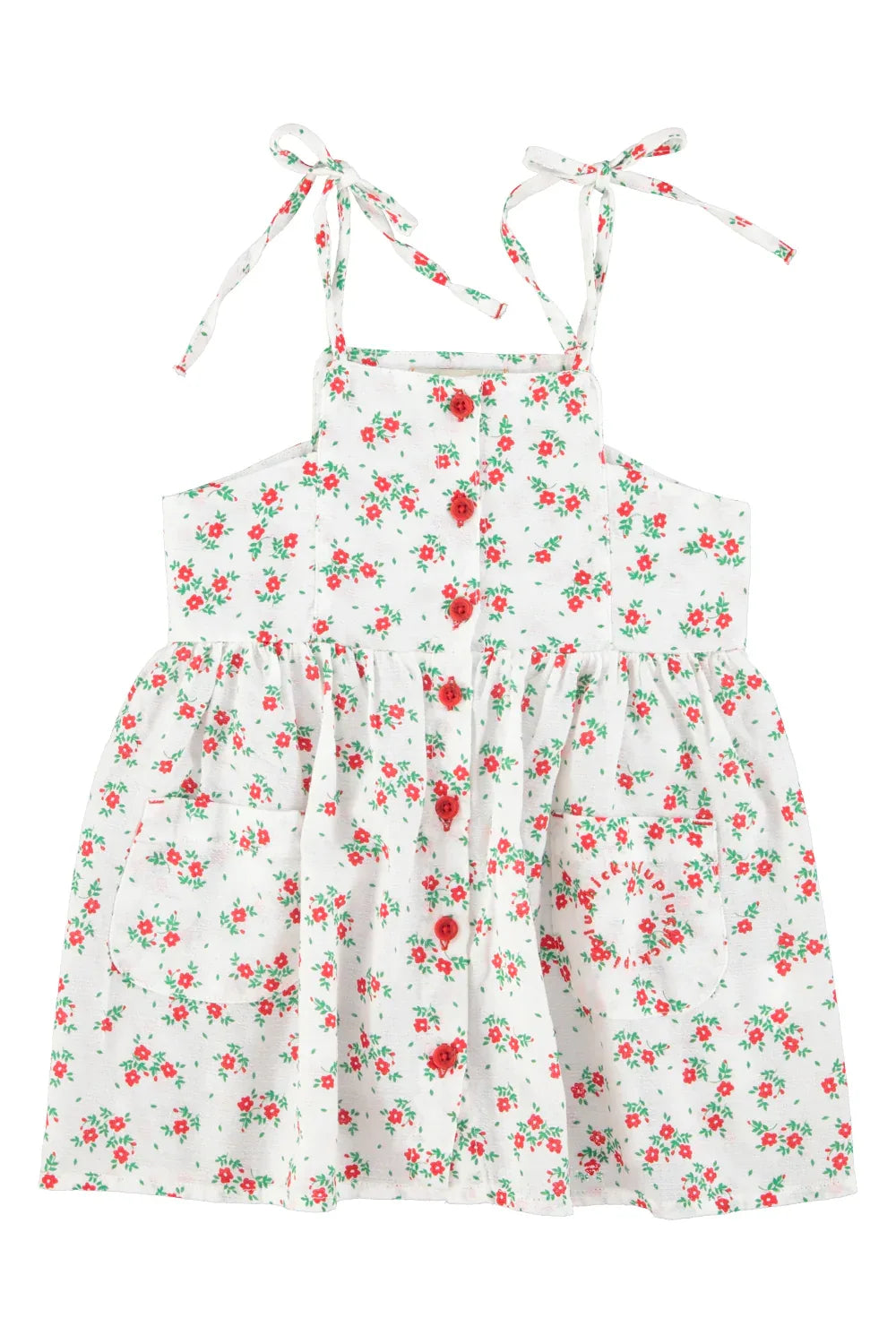 Short Dress Ecru With Red Flowers Allover - Piupiuchick