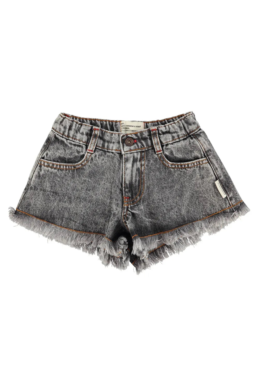 Shorts With Fringes Washed Black Denim - Piupiuchick