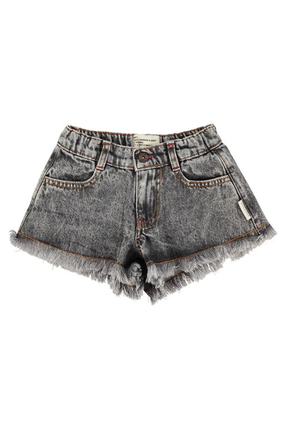 Shorts With Fringes Washed Black Denim - Piupiuchick