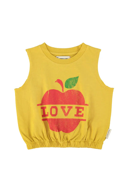 Sleeveless Top Mustard With Apple Print - Piupiuchick