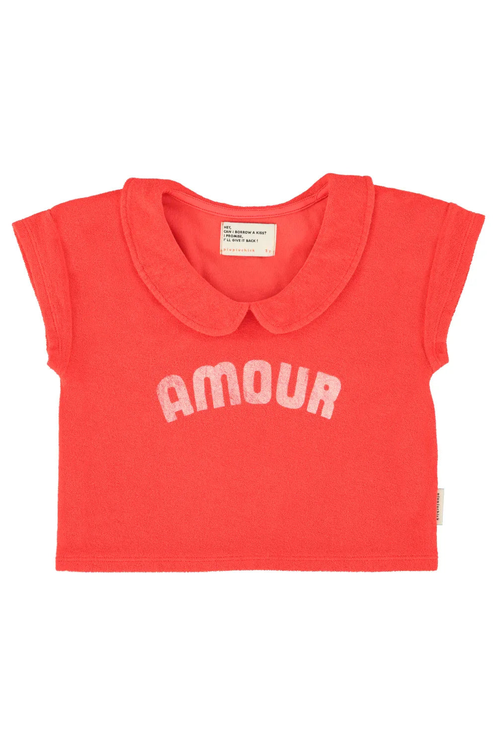 T-shirt With Peter Pan Collar Red With Amour Print - Piupiuchick
