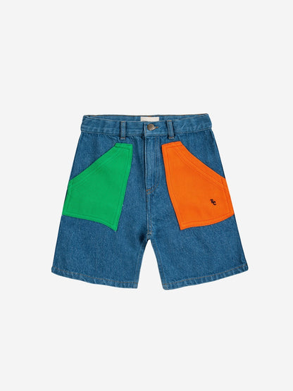 Color Block Denim Bermuda Shorts