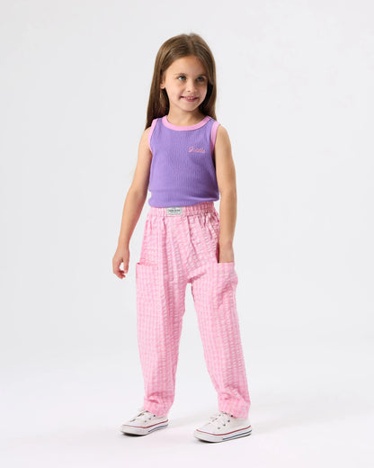 Embroidered Colour Pop Rib Singlet Purple Pink - Goldie+Ace
