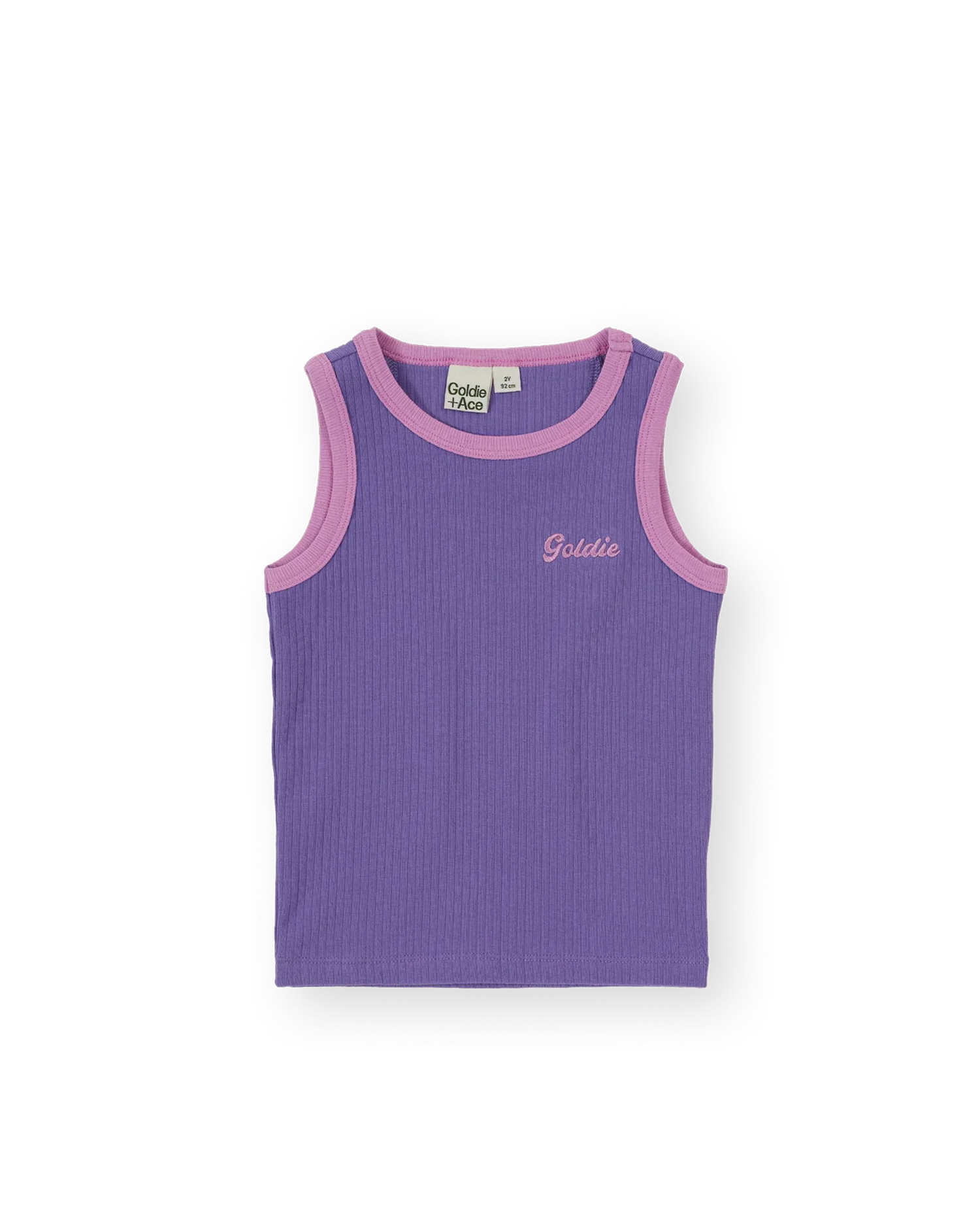 Embroidered Colour Pop Rib Singlet Purple Pink - Goldie+Ace