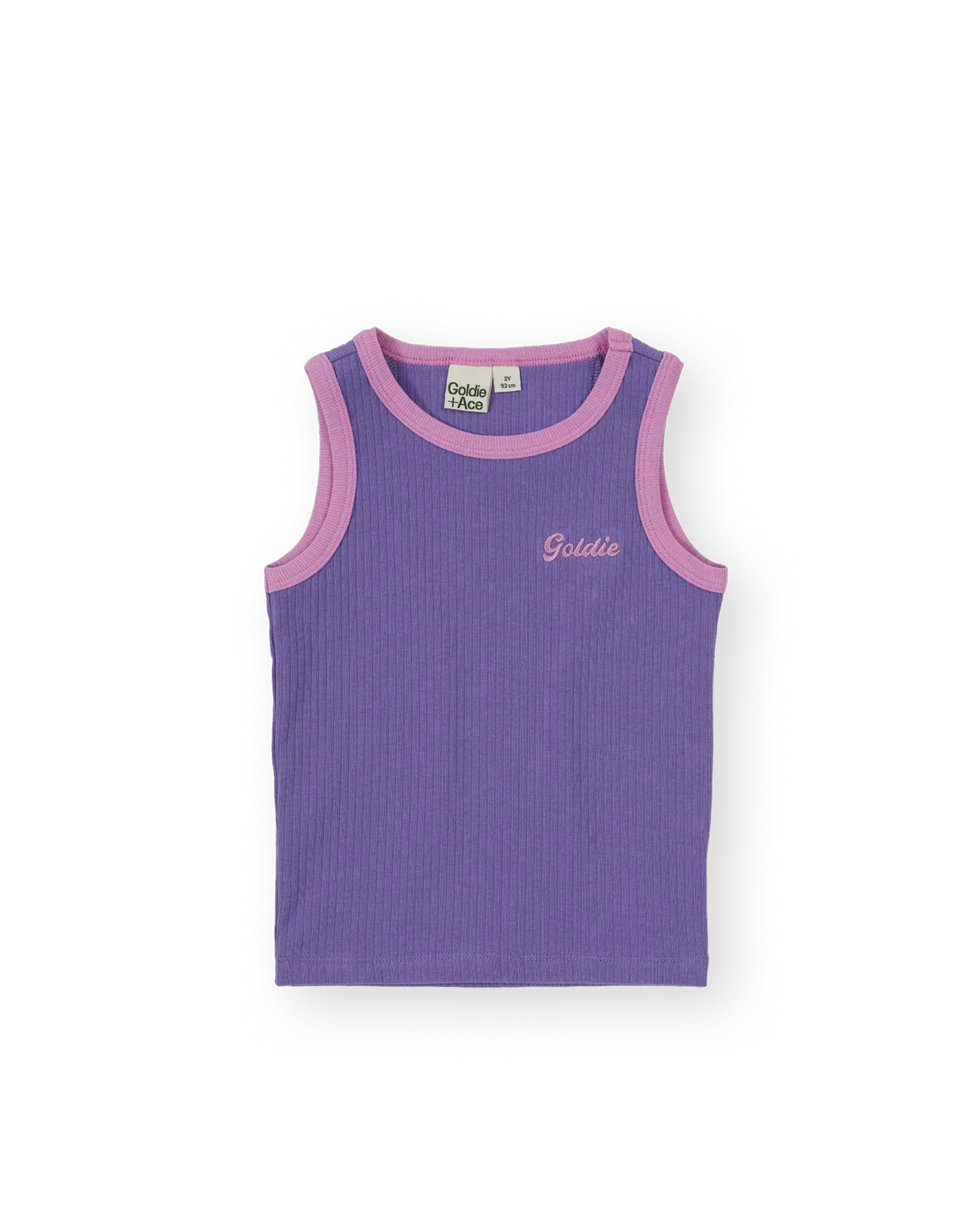 Embroidered Colour Pop Rib Singlet Purple Pink - Goldie+Ace