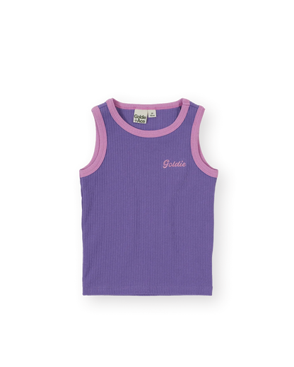 Embroidered Colour Pop Rib Singlet Purple Pink - Goldie+Ace