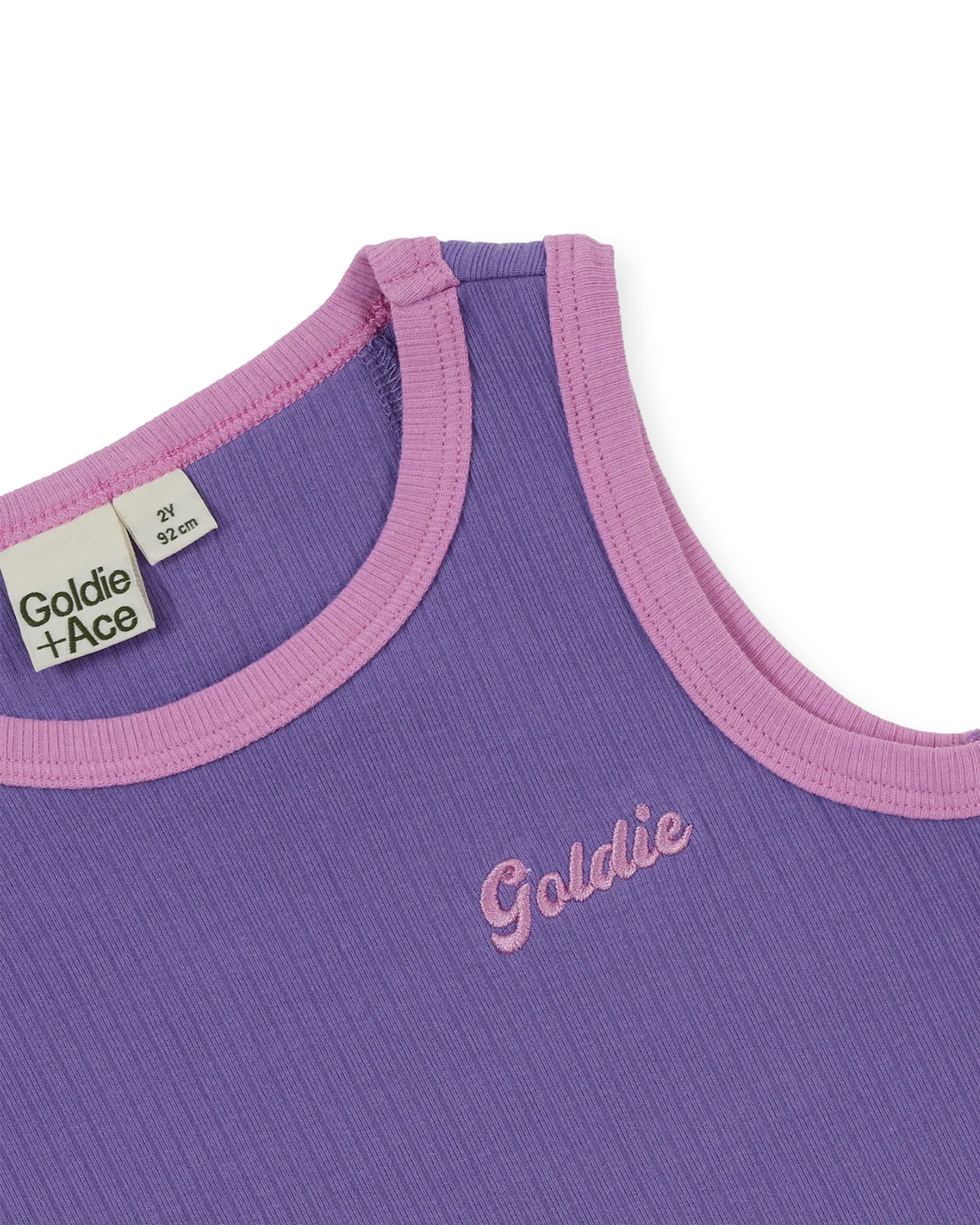 Embroidered Colour Pop Rib Singlet Purple Pink - Goldie+Ace