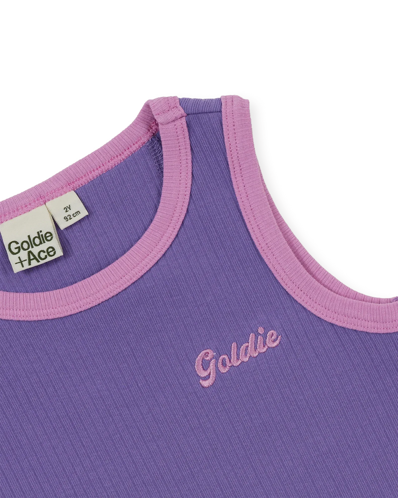 Embroidered Colour Pop Rib Singlet Purple Pink - Goldie+Ace