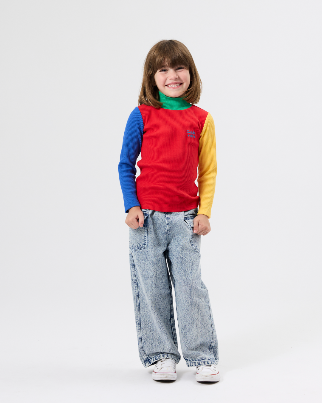 High Neck Primary Colour Block Rib Skivvy