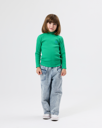 High Neck Green Rib Skivvy