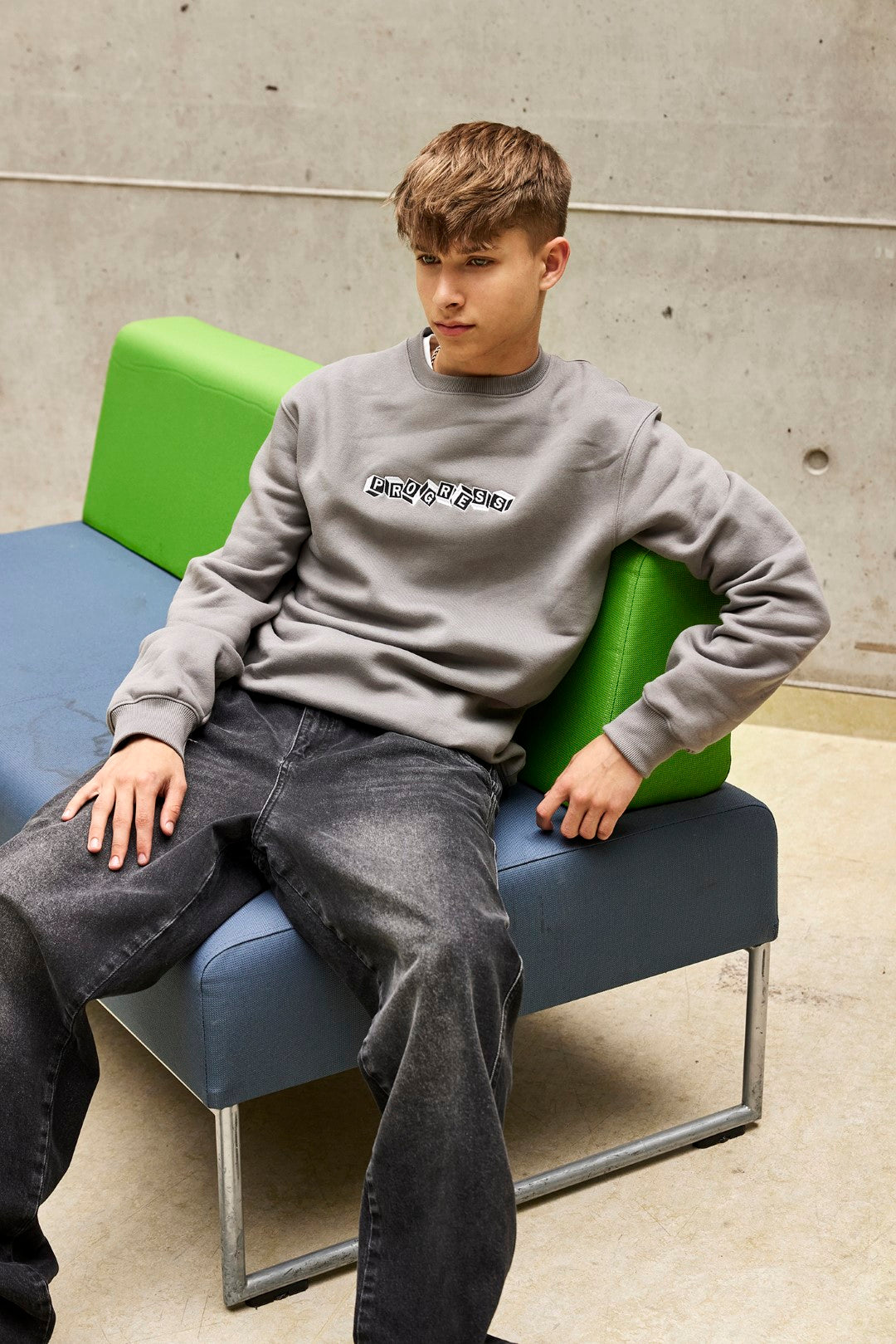 Sweatshirt Crew Neck With Print Dark Grey