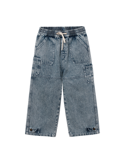 Vintage Wash Denim Utility Jeans