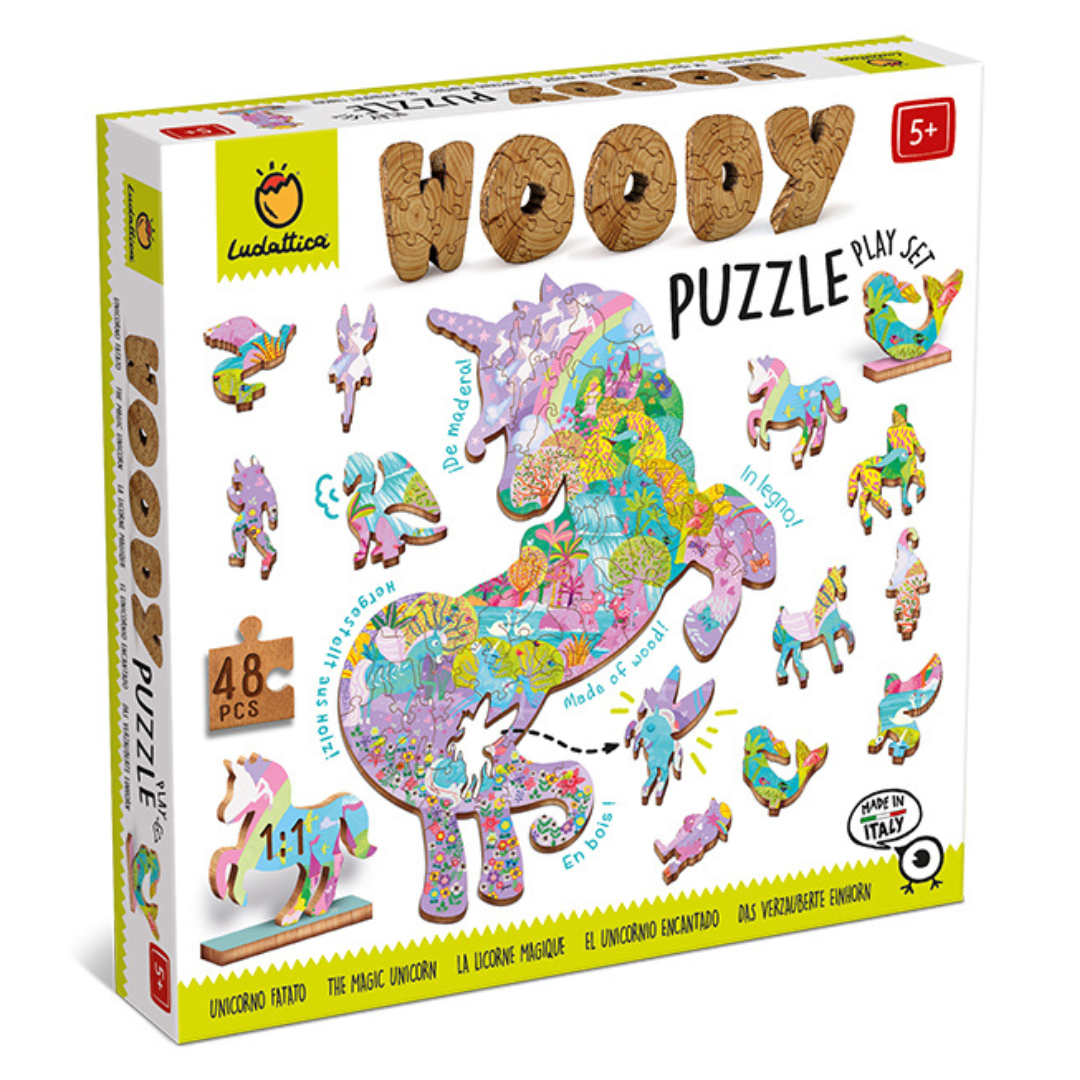 Woody Puzzle Play Set Eenhoorn 48pcs