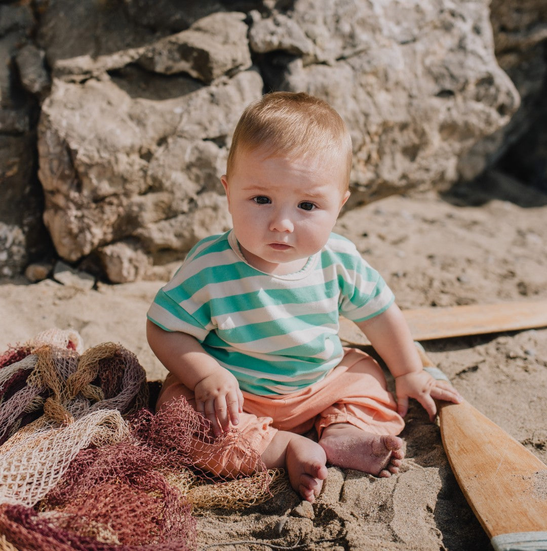 Baby T-shirt Short Sleeve Stripes Fish Off White