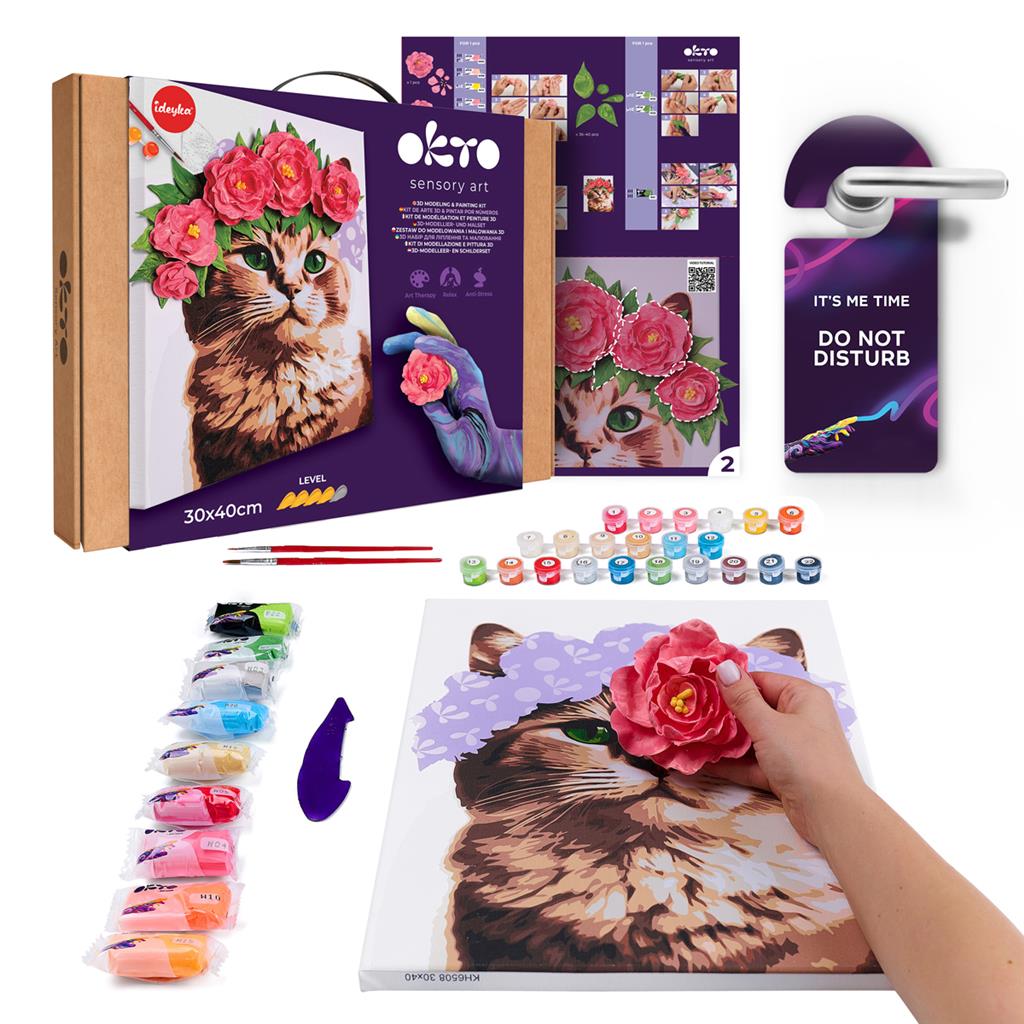 3D Air Clay &amp; Kleuren Op Nummers - Kat Met Bloemenkrans