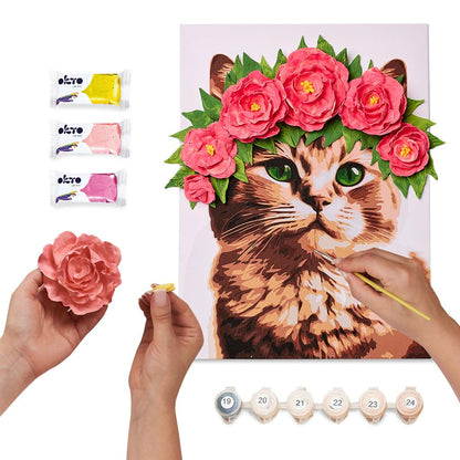 3D Air Clay &amp; Kleuren Op Nummers - Kat Met Bloemenkrans