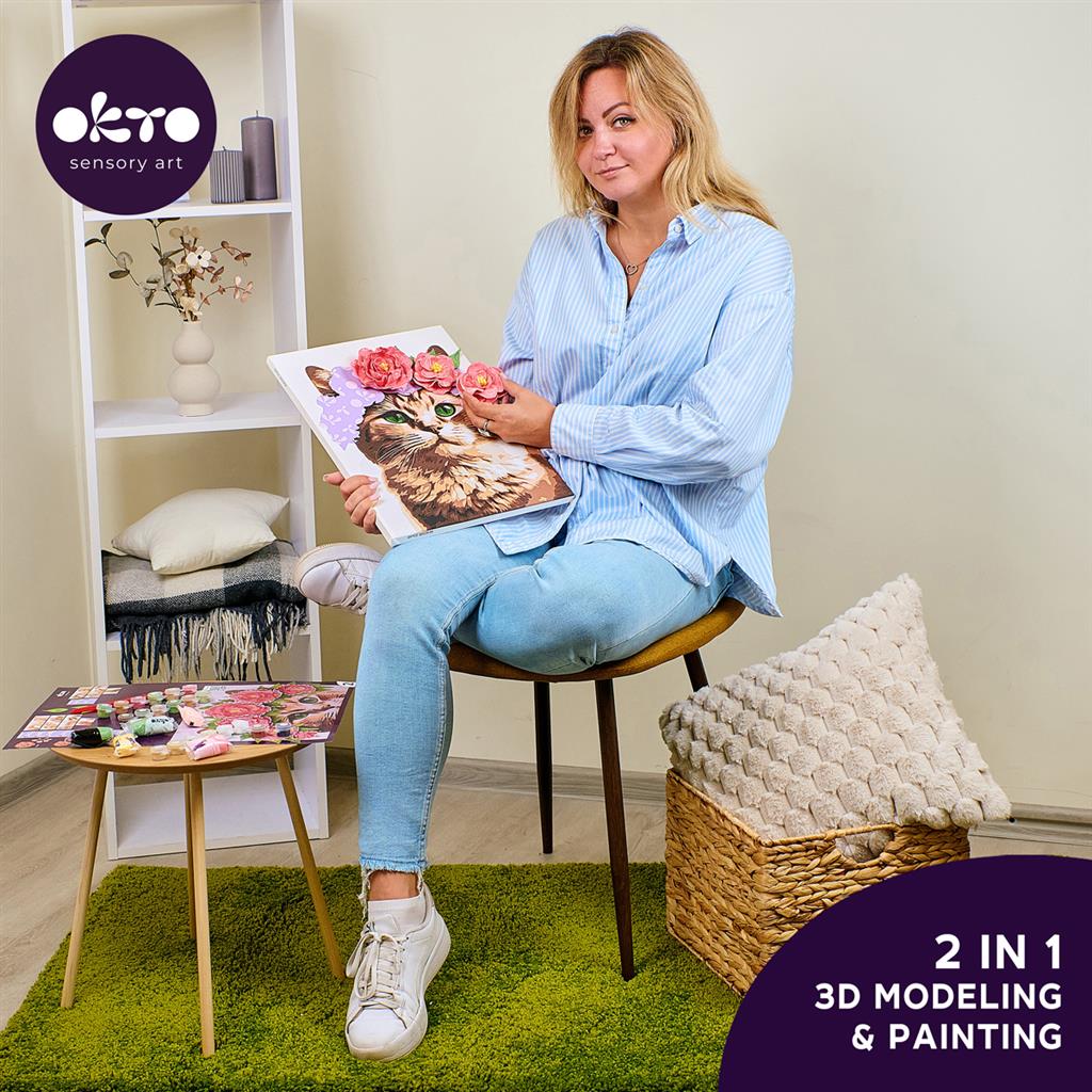 3D Air Clay &amp; Kleuren Op Nummers - Kat Met Bloemenkrans