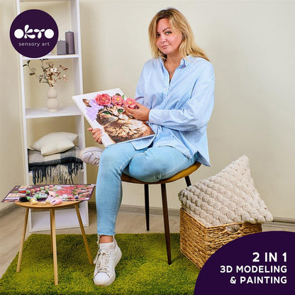 3D Air Clay &amp; Kleuren Op Nummers - Kat Met Bloemenkrans