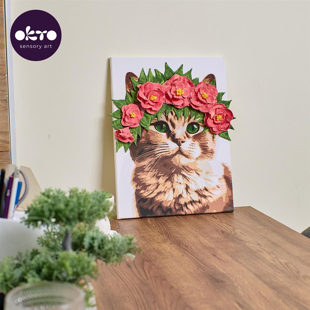 3D Air Clay &amp; Kleuren Op Nummers - Kat Met Bloemenkrans