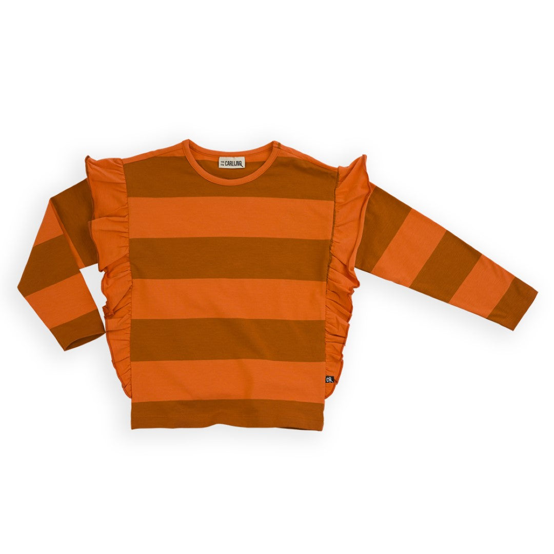 Ruffled Longsleeve Top Stripes Orange