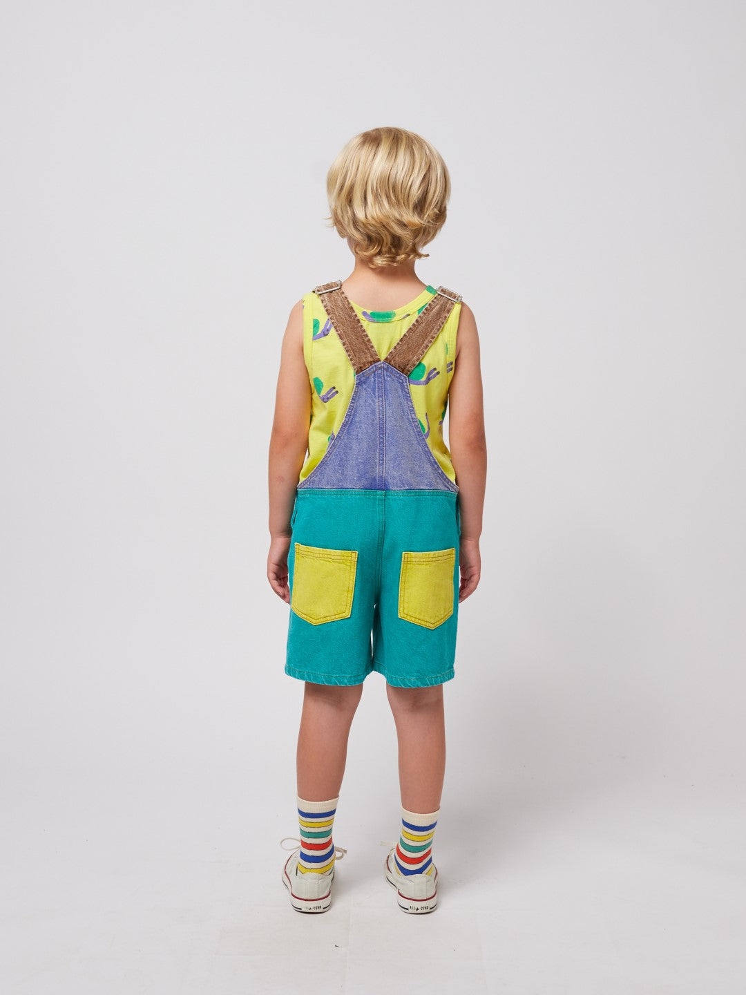 Smiling Color Block Denim Dungaree