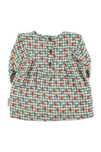 Blouse Green Checkered With Flowers