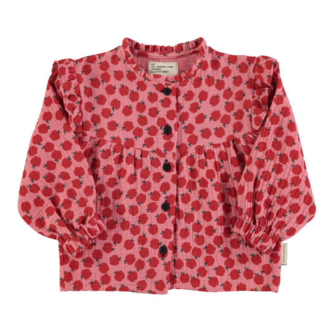 Blouse Frills On Shoulders Light Pink Red Apples