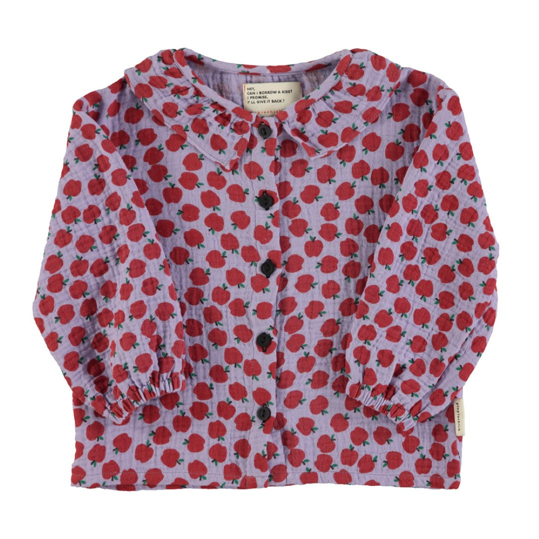 Blouse Round Collar Lilac Red Apples