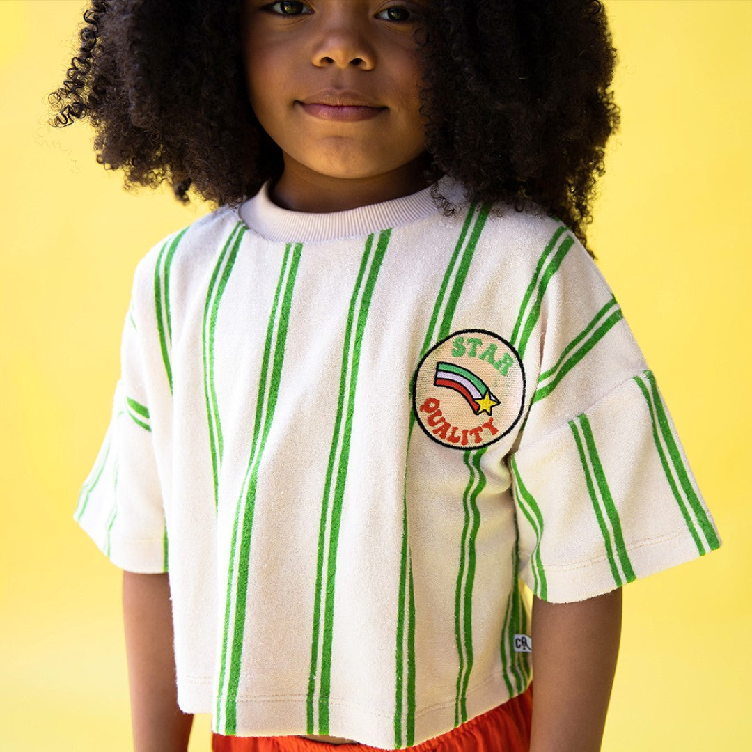 Cropped Shirt With Embroidery Stripes Green