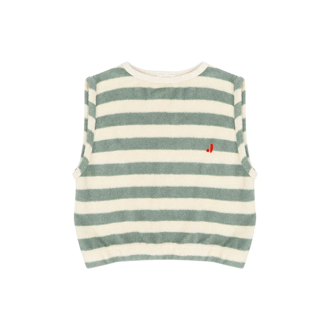 Eve Sleeveless T-shirt Sage Green Off White Stripe - Jenest
