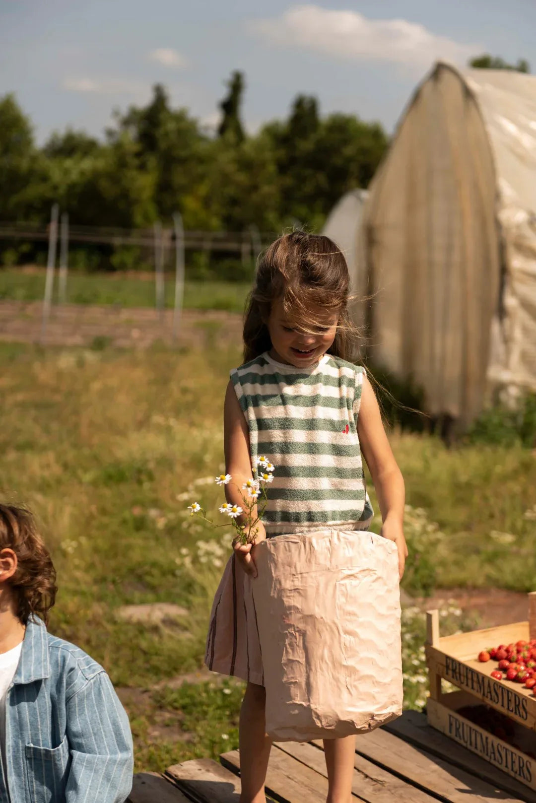 Eve Sleeveless T-shirt Sage Green Off White Stripe - Jenest