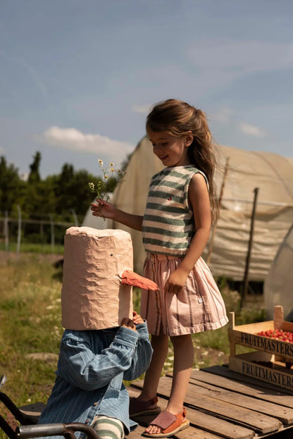 Eve Sleeveless T-shirt Sage Green Off White Stripe - Jenest