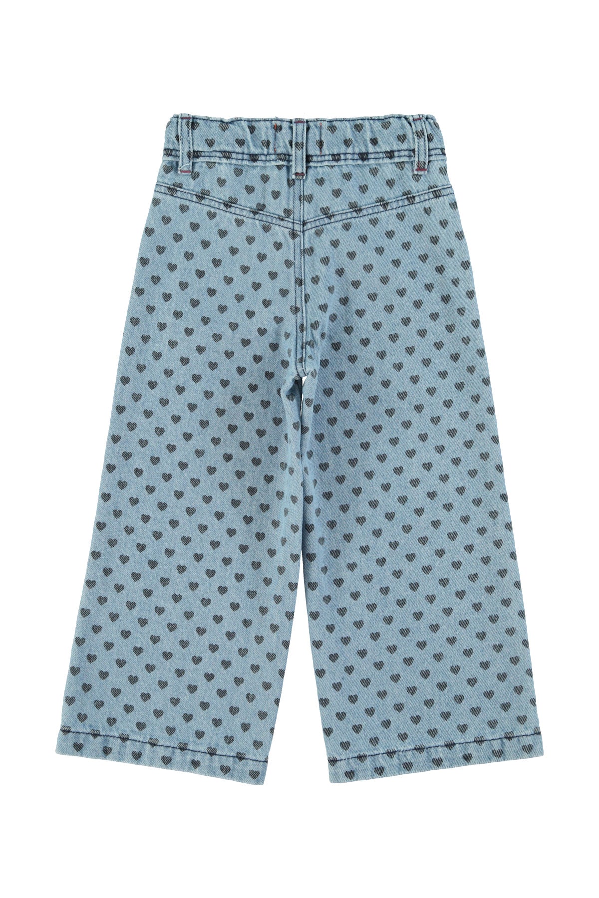 Flare Trousers Washed Blue Denim With Black Hearts