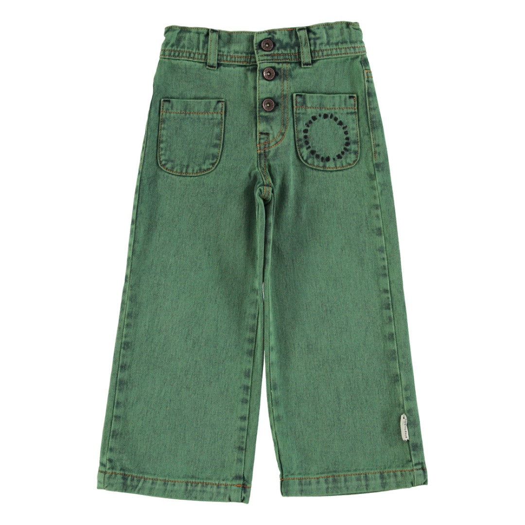 Flare Trousers Washed Green Denim