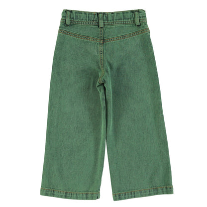 Flare Trousers Washed Green Denim