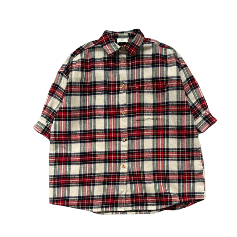 Harper Oversized Shirt Ivory Off Black Red Check