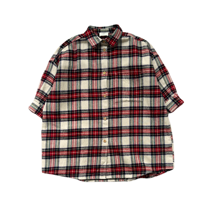Harper Oversized Shirt Ivory Off Black Red Check