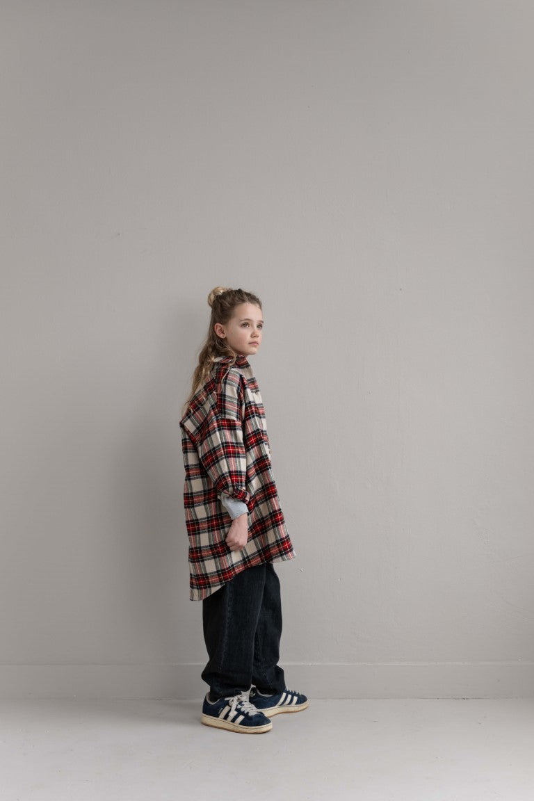 Harper Oversized Shirt Ivory Off Black Red Check