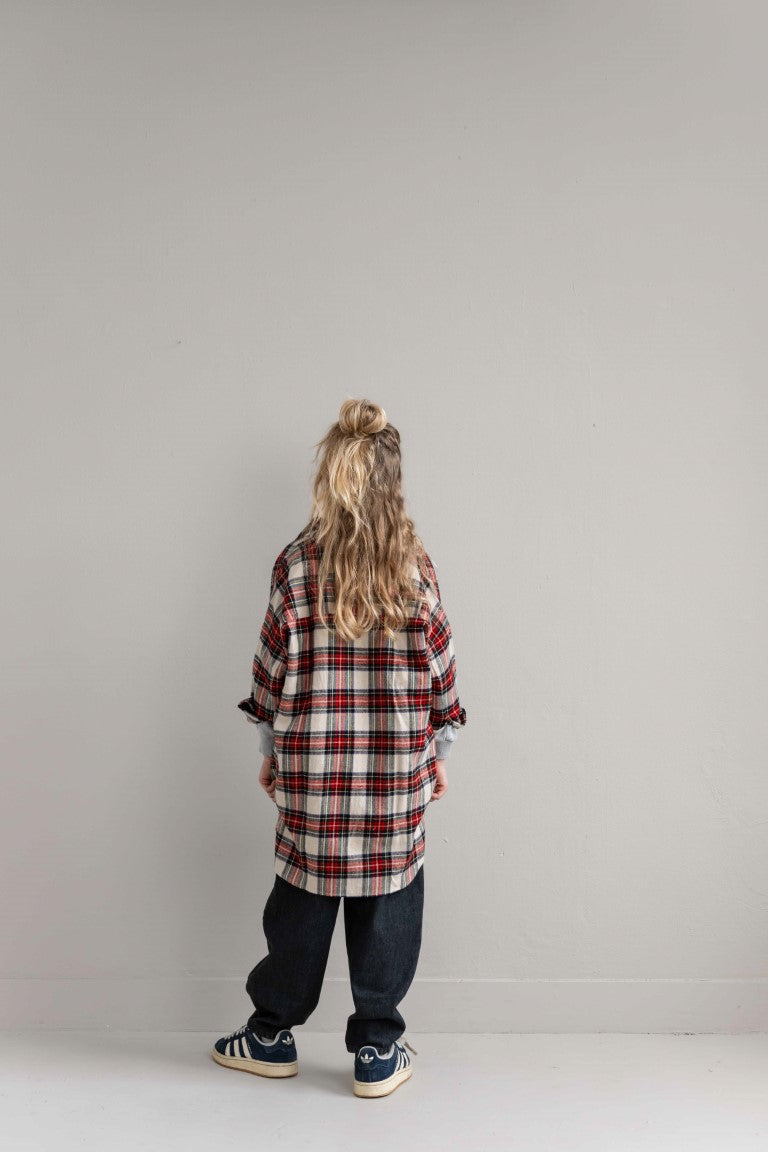 Harper Oversized Shirt Ivory Off Black Red Check