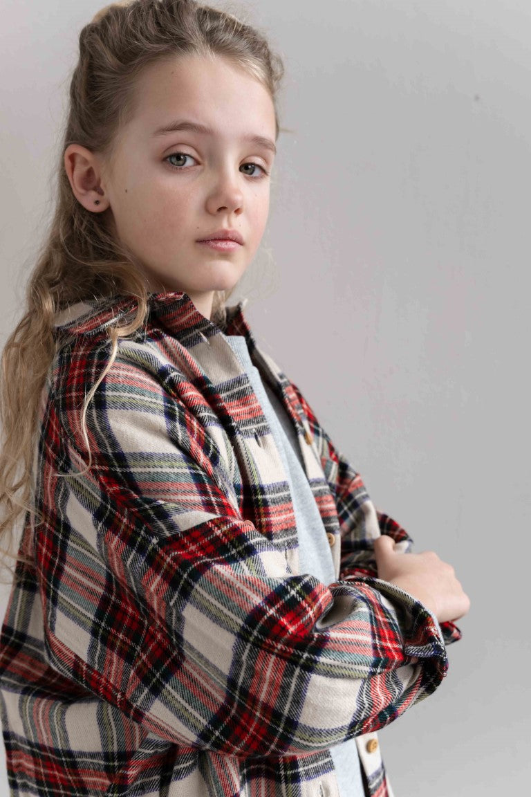 Harper Oversized Shirt Ivory Off Black Red Check
