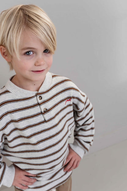 James LS T-shirt Brown Grey Melange
