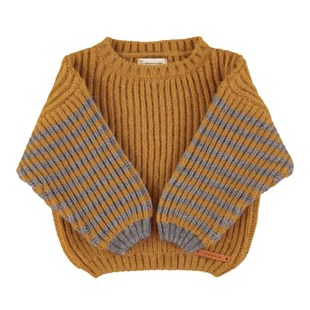 Knitted Sweater Camel &amp; Grey Stripes