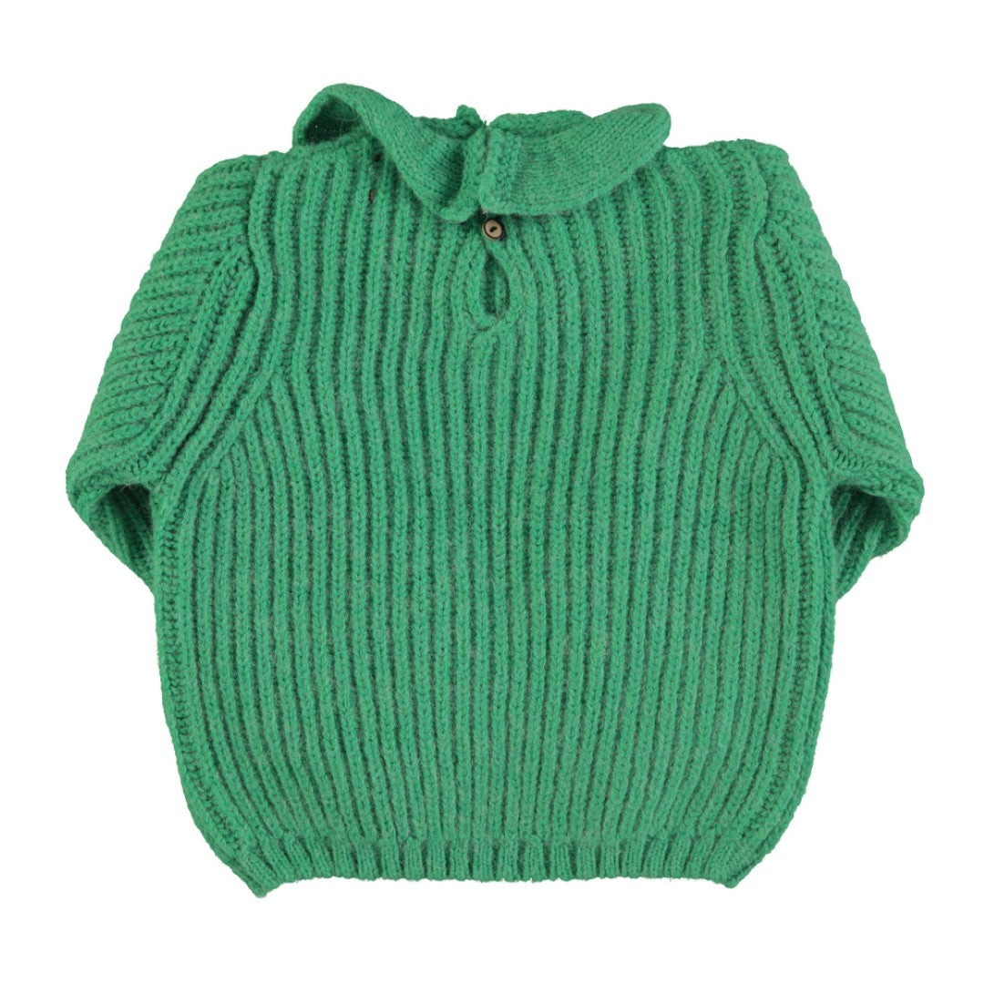 Knitted Sweater With Collar Green