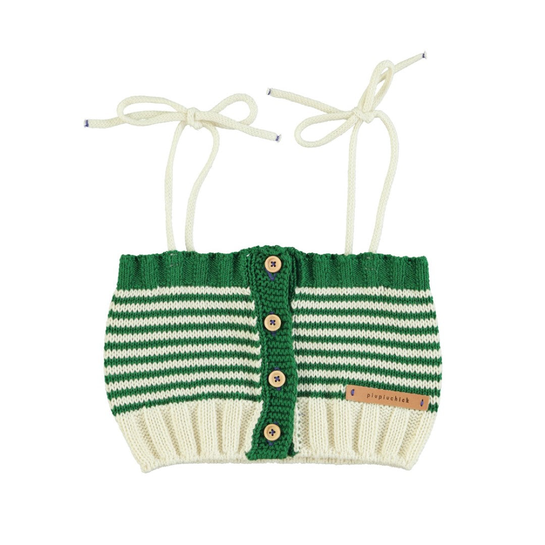 Knitted Top Straps Ecru Green Stripes