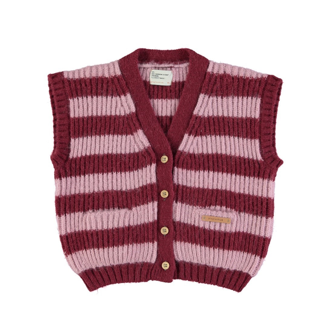 Knitted Waistcoat Pink And Strawberry Stripes